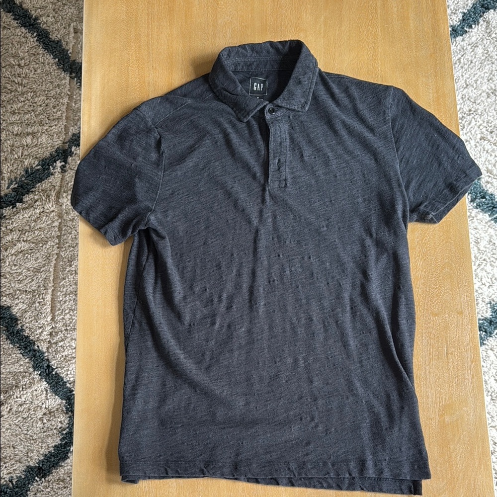 GAP Black Heathered Polo Shirt - Size Medium